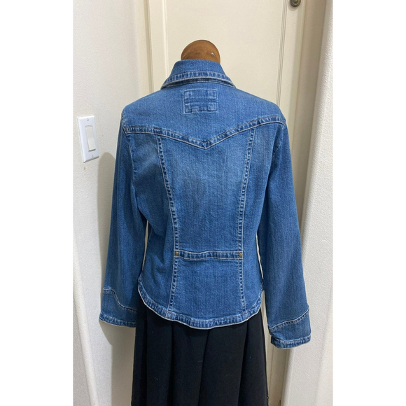 WOMEN'S DENIM JEAN JACKET BY LAL LIVE A LITTLE DISTRESSED SIZE LARGE - Picture 6 of 8